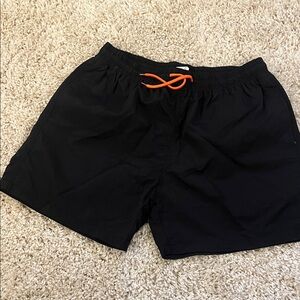 Men's Black Swim Trunks with Orange Drawstring